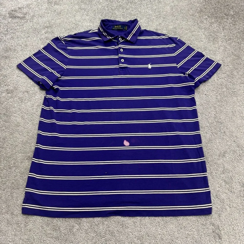 Polo Ralph Lauren Striped Polo Shirt Mens Large Purple White Pima Cotton Casual
